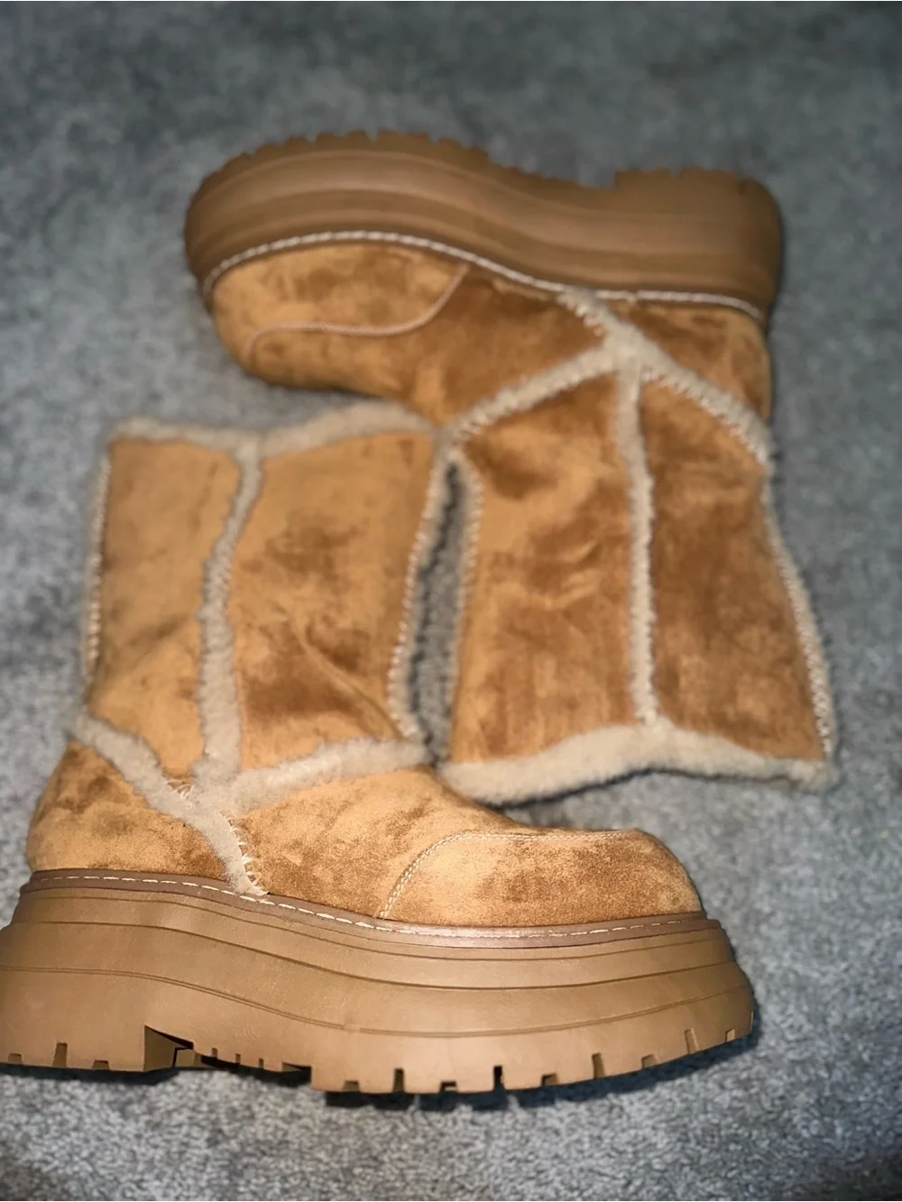 Current Mood Tan Suede Shearling Winter Boots